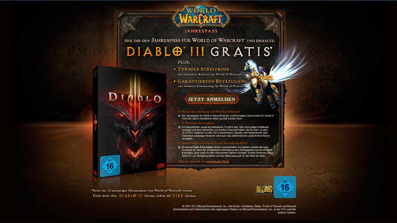Diablo 3: Kostenlos beim Kauf eines WoW Jahrespass